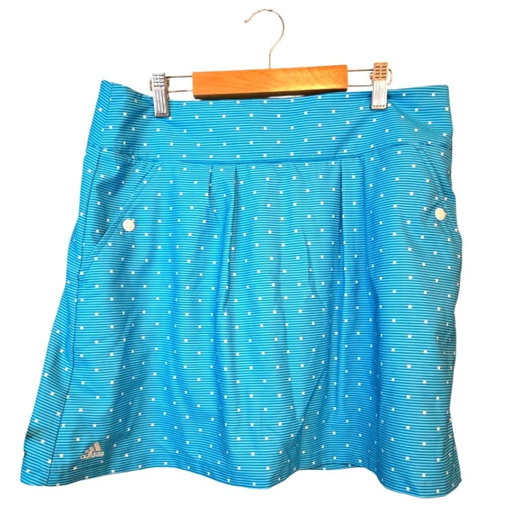 Adidas Clima Cool Blue Striped Dots Skort Shorts Pockets Golf Tennis NWOT Size 6